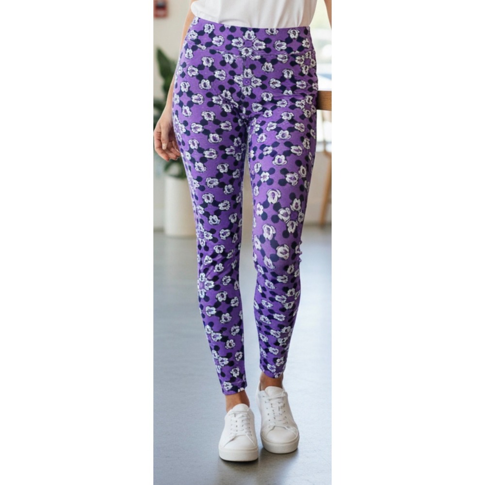 LuLaRoe Disney Mickey Mouse Leggings Purple One Size OS High Waisted Soft